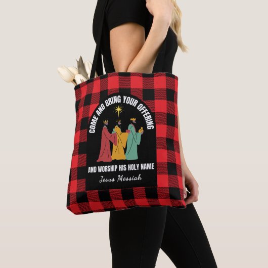Buffalo Plaid Wise Mannen Custom Christelijke kers Tote Bag (Dichtbij)