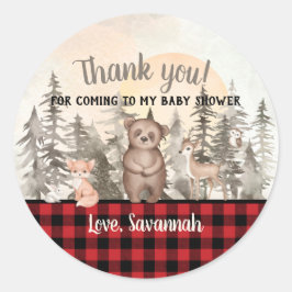 Buffalo Plaid Woodland Baby shower Dank u Ronde Sticker