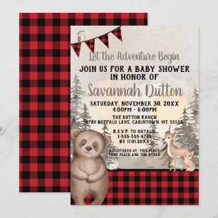 Buffalo Plaid Woodland Baby shower Kaart