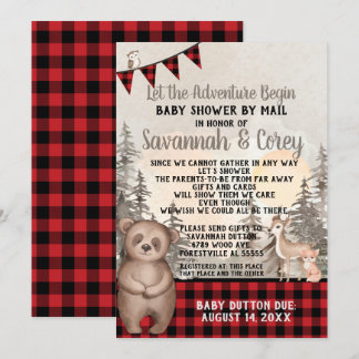 Buffalo Plaid Woodland Baby shower per post Kaart