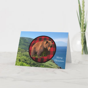 Buffalo Plaid Woodland Grizzly Kerstkaart Feestdagen Kaart