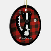 Buffalo Plaid Woodland Skunk Keramische Versiering Keramisch Ornament (Rechts)