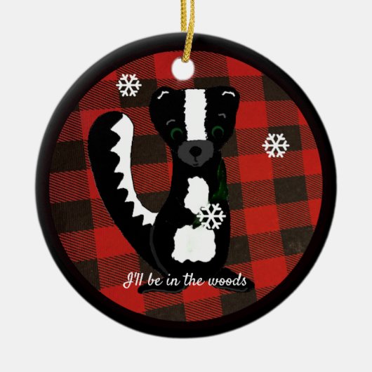 Buffalo Plaid Woodland Skunk Keramische Versiering Keramisch Ornament (Voorkant)