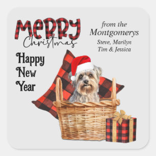 Buffalo Plaid Yorkshire Terrier Hond Kerstmis Vierkante Sticker