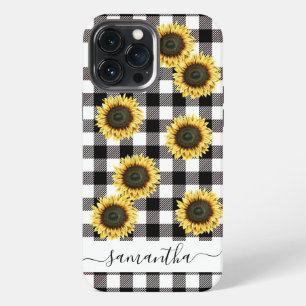 Buffalo Plaid Zonnebloem Zwart Wit Monogram iPhone 13 Pro Max Hoesje