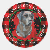 Buffalo Plaid Zwart Lab Kerst Retouradres Ronde Sticker (Voorkant)