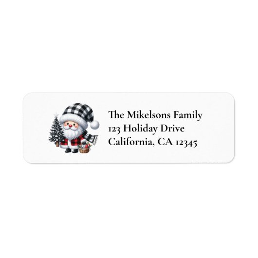 Buffalo Plaid Zwart-Wit Familie Kerstmis Etiket (Voorkant)