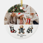 Buffalo Plaid Zwart-Wit Familie Kerstmis Keramisch Ornament (Voorkant)