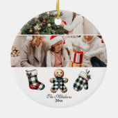 Buffalo Plaid Zwart-Wit Familie Kerstmis Keramisch Ornament (Achterkant)