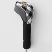 Buffalo Plaid Zwart Wit Monogram Script Naam Golfheadcover (Schuin)