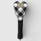 Buffalo Plaid Zwart Wit Monogram Script Naam Golfheadcover (Voorkant)