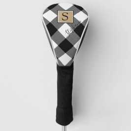 Buffalo Plaid Zwart Wit Monogram Script Naam Golfheadcover