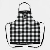 Buffalo Plaid Zwart Wit Monogram Script Naam Schort (Voorkant)