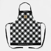 Buffalo Plaid Zwart Wit Monogram Script Naam Schort (Voorkant)