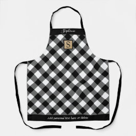 Buffalo Plaid Zwart Wit Monogram Script Naam Schort