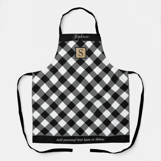 Buffalo Plaid Zwart Wit Monogram Script Naam Schort (Voorkant)