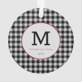 Buffalo Plaid Zwart Wit Rood Modern Monogram Ornament (achterkant)
