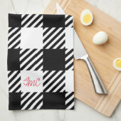 Buffalo Plaid Zwart Wit Rood Monogram INITIALEN Theedoek (Quarter Fold)