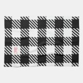 Buffalo Plaid Zwart Wit Rood Monogram INITIALEN Theedoek (Horizontaal)