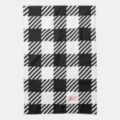 Buffalo Plaid Zwart Wit Rood Monogram INITIALEN Theedoek (Verticaal)