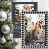 Buffalo Plaid Zwart & Wit Twee foto's van Kerstmis Feestdagenkaart