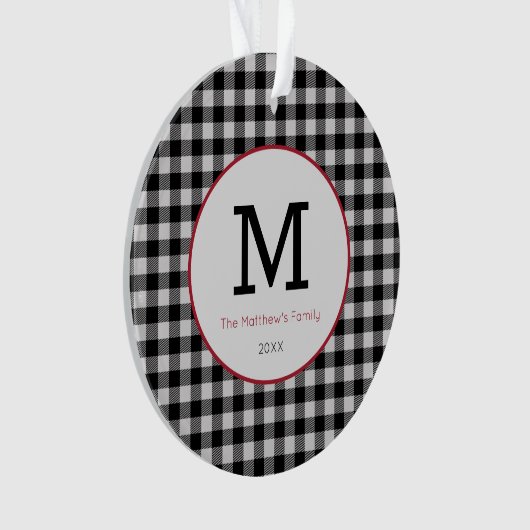 Buffalo Plays Black White Red Modern Monogram Ornament (voorkant)