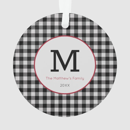 Buffalo Plays Black White Red Modern Monogram Ornament (achterkant)