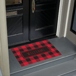 Buffalo Plays Red en Black Custom Name Doormat Deurmat