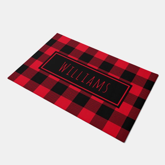 Buffalo Plays Red en Black Custom Name Doormat Deurmat (Schuin)