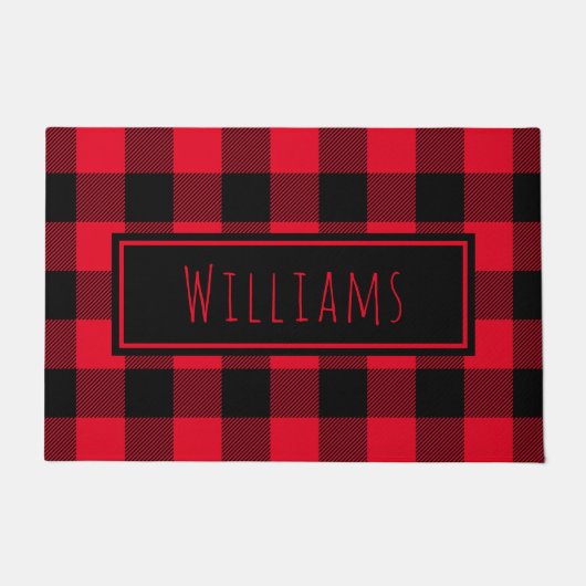 Buffalo Plays Red en Black Custom Name Doormat Deurmat (Voorkant)