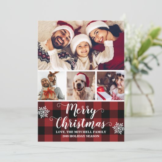 Buffalo Plays Red en Black Photo Merry Kerstmis Feestdagenkaart (Staand voorkant)