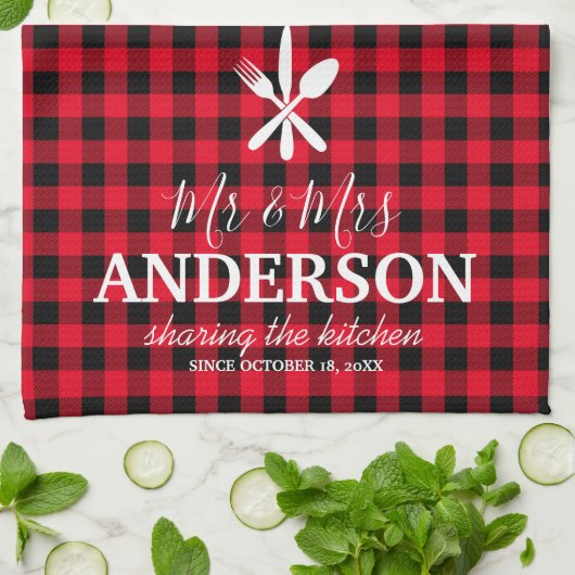 Buffalo Plegding Wedding Couple naam Theedoek (Gevouwen)