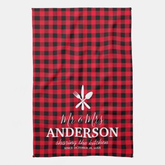 Buffalo Plegding Wedding Couple naam Theedoek (Verticaal)