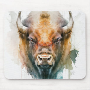 Buffalo Portret Dierschilderij Wildlife Outdoors Muismat