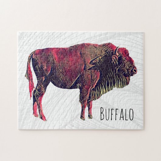 Buffalo portretontwerp voor bizon of wisent dier legpuzzel (Horizontaal)