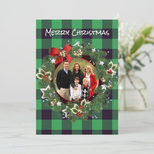 Buffalo Pset Aangepast kerstfeest met foto's, gelu Feestdagenkaart (Staand voorkant)