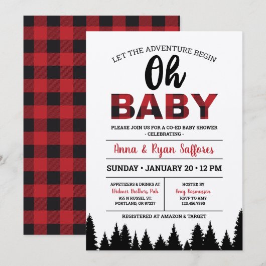Buffalo Pset Baby shower Invitation - Oh Baby Kaart (Voorkant / Achterkant)