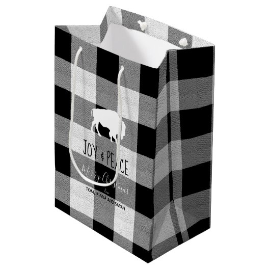 Buffalo Pset Black en White Joy & Peace ID603 Medium Cadeauzakje (Voorkant Gekanteld)