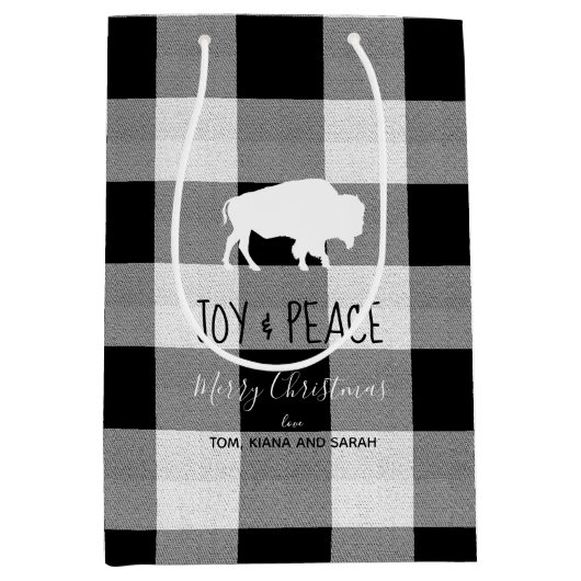 Buffalo Pset Black en White Joy & Peace ID603 Medium Cadeauzakje (Voorkant)