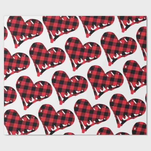 Buffalo Pset Black Red Hand Drawn Hearts Cadeaupapier (Vlak)