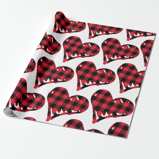 Buffalo Pset Black Red Hand Drawn Hearts Cadeaupapier (Uitgerold)