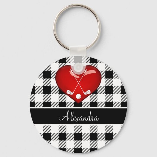 Buffalo Pset Black white golfclubs rood hart Sleutelhanger (Voorkant)