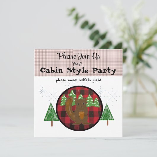 Buffalo Pset Cabin Holiday Party Uitnodiging (Staand voorkant)