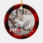 Buffalo Pset Cat First-kerstfoto Keramisch Ornament (Voorkant)