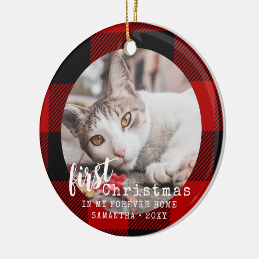 Buffalo Pset Cat First-kerstfoto Keramisch Ornament (Links)