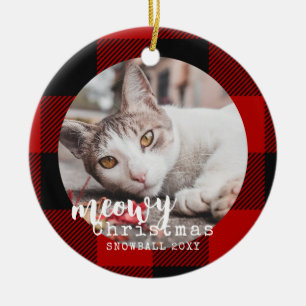 Buffalo Pset Cat Meowy kerstfoto Keramisch Ornament