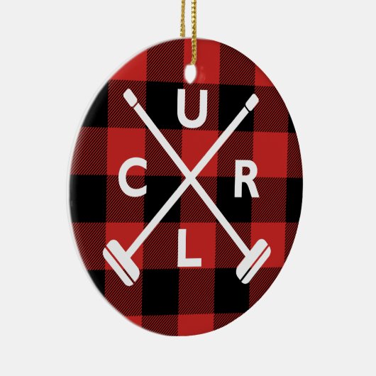 Buffalo Pset Curling-kerstversiering Keramisch Ornament (Rechts)