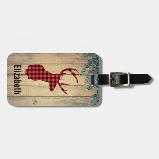Buffalo Pset Deer Head op Faux Wood Bagagelabel (Voorkant horizontaal)