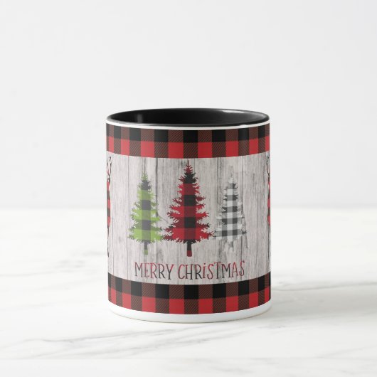 Buffalo Pset Deer kerstbomen op hout Mok (Midden)