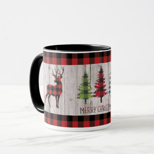 Buffalo Pset Deer kerstbomen op hout Mok (Voorkant links)